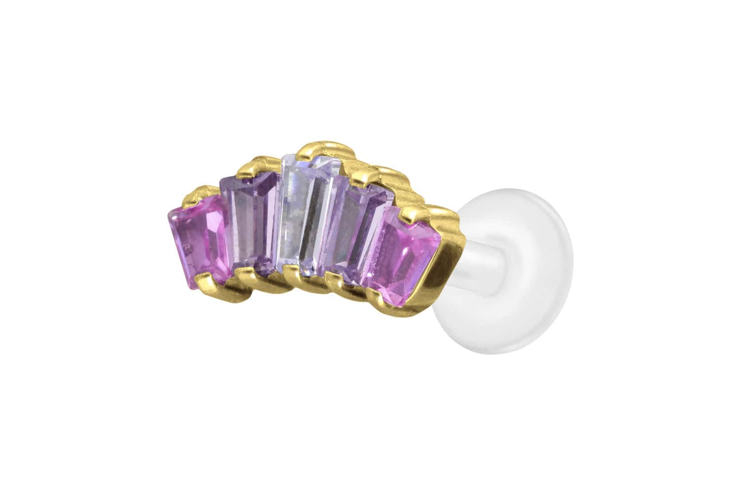 PTFE Labret Piercing mit Innengewinde + Titan-Aufsatz 5 EINGEFASSTE KRISTALLRECHTECKE